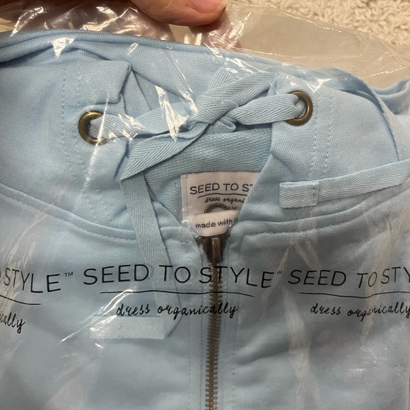 Seed to Style Organic Cotton Print or Solid French Terry Zip-Up Hoodie Aqua 1X - Picture 12 of 12